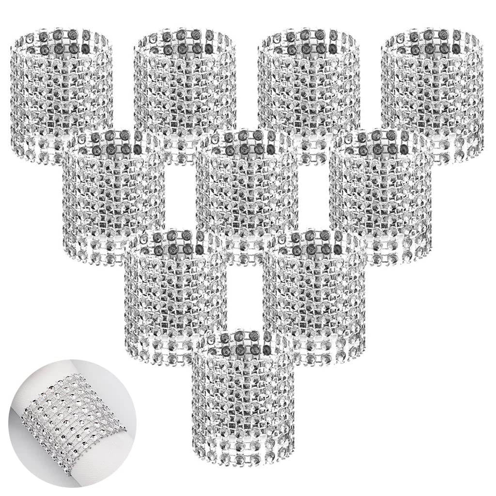HASTHIP 10Pcs Napkin Rings, Napkin Rings Buckles, Rhinestone Adornment Napkin Holder for Table Decorations, Wedding, Dinner, Party, DIY Decoration (Silver) HASTHIP 10Pcs Napkin Rings, Napkin Rings Buckles, Rhinestone Adornment Napkin Holder for Table Decorations, Wedding, Dinner, Party, DIY Decoration (Silver)